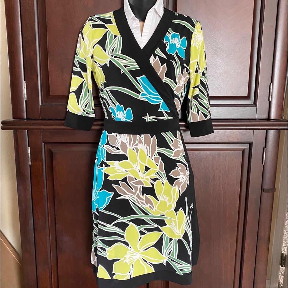Alfani Wrapped black multi print Dress Size SP